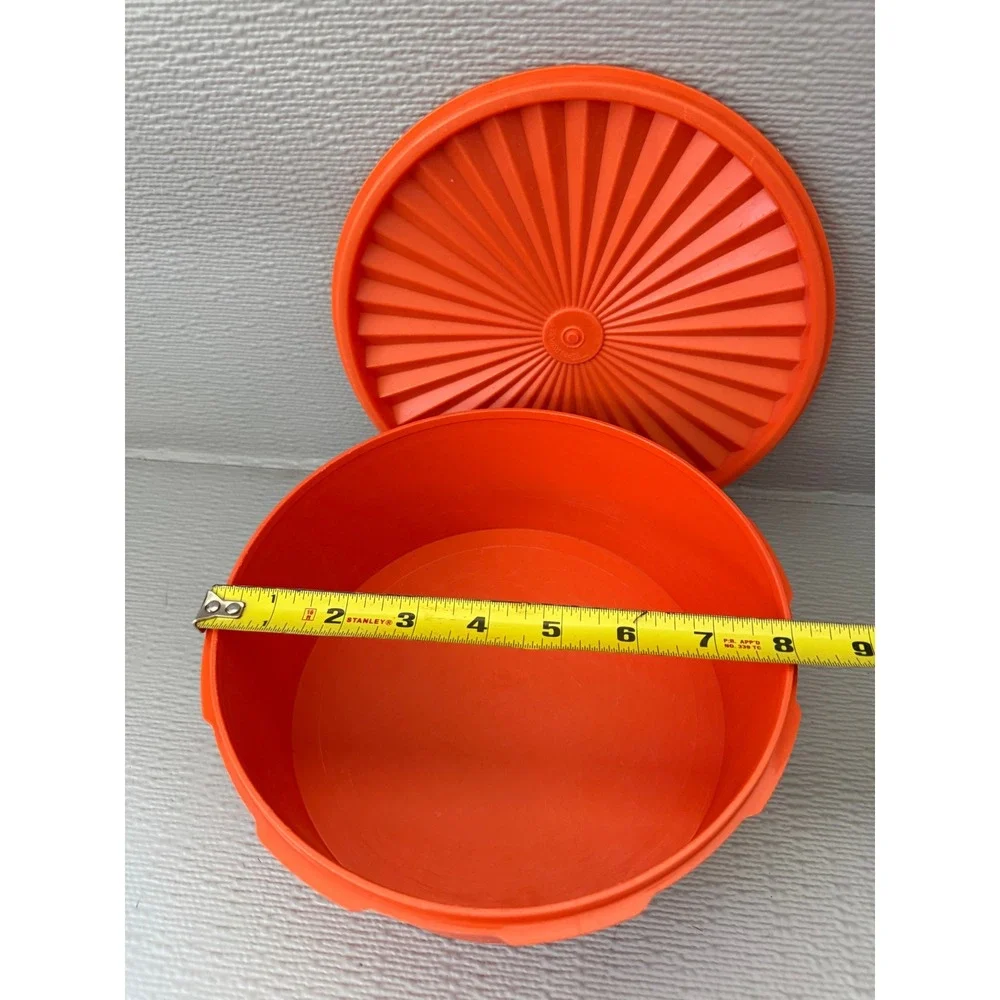 Vintage Tupperware Orange Servalier Bowl with Sunburst Lid 8 Inch